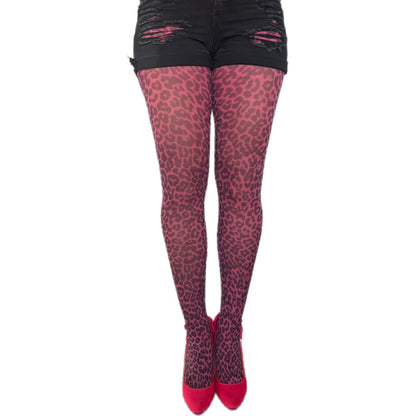 Pink leopard print tights by Malka Chic, bold patterned hosiery designed for trendy and expressive outfits.