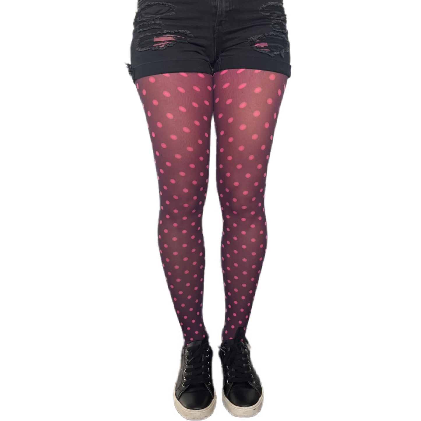 Pink dotted tights for women by Malka Chic featuring playful polka dot patterned hosiery.