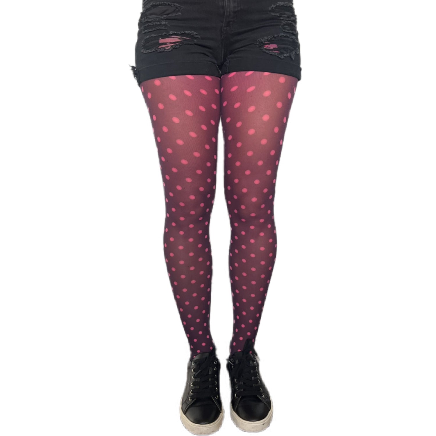 Pink dotted tights for women by Malka Chic featuring playful polka dot patterned hosiery.