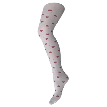 White kids tights with pink hearts – girls patterned tights