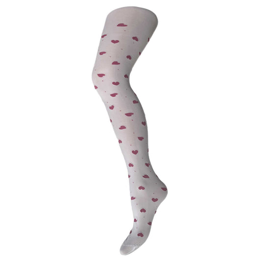 White kids tights with pink hearts – girls patterned tights