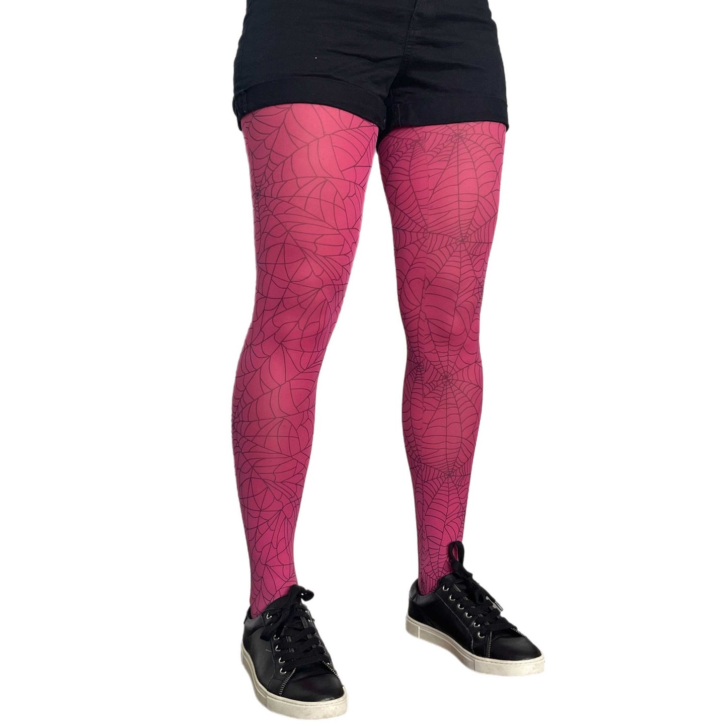 Malka Chic pink web pattern tights for women, stylish hosiery perfect for Halloween and creative looks.