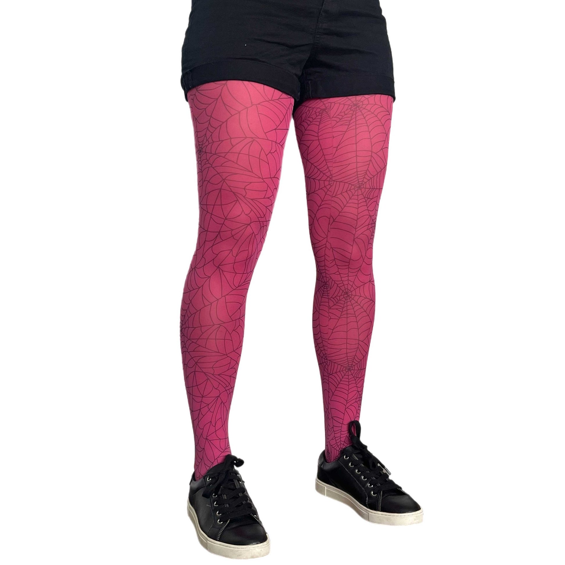 Malka Chic pink web pattern tights for women, stylish hosiery perfect for Halloween and creative looks.