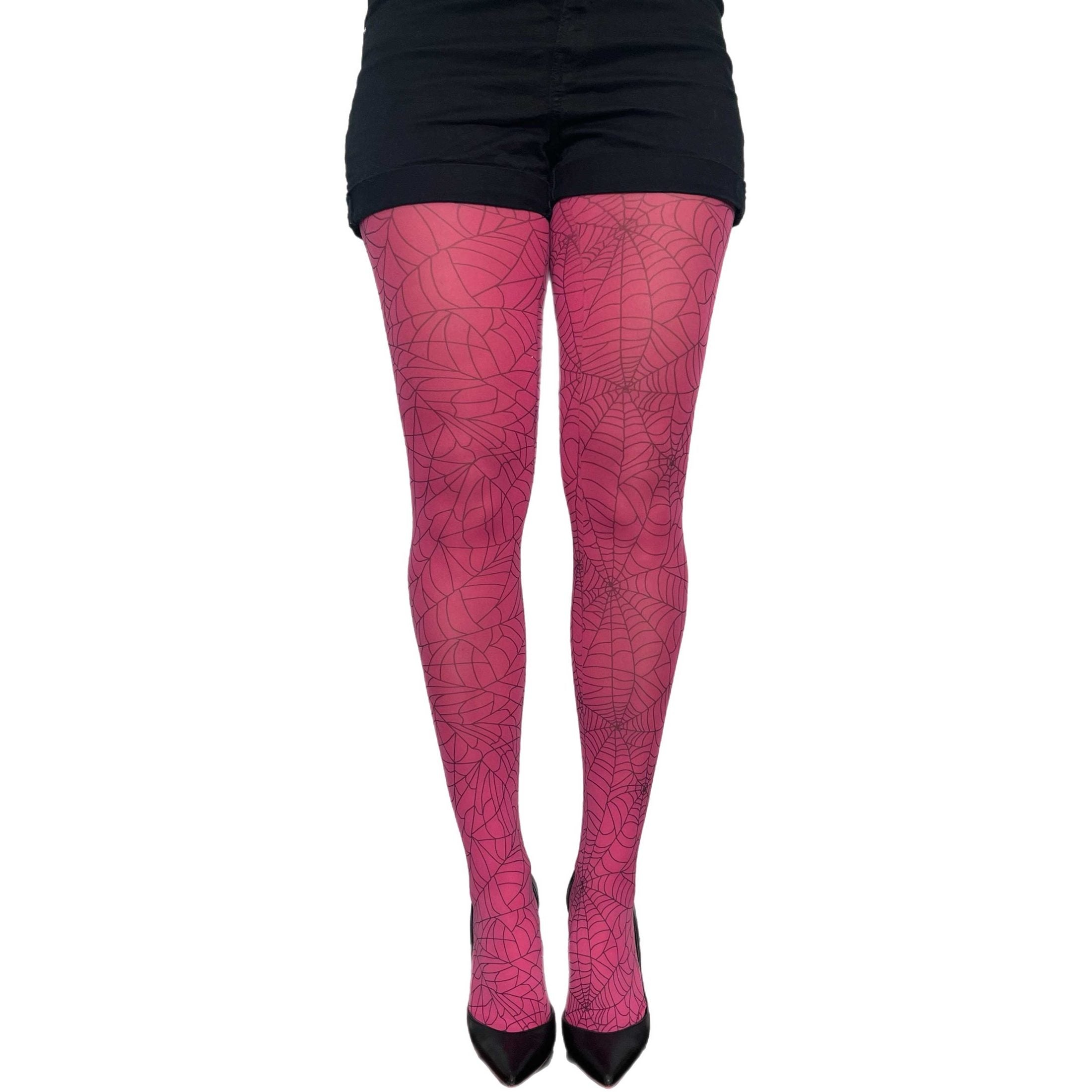 Pink Spider Web Patterned Tights For Women | Malka Chic