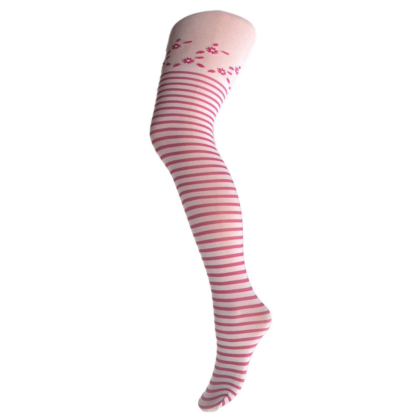 White kids tights with pink stripes – girls patterned tights 2