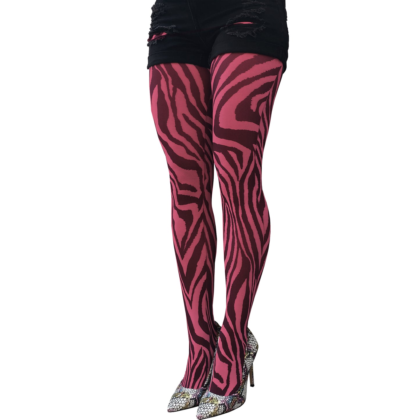 Pink and black zebra print tights high waisted