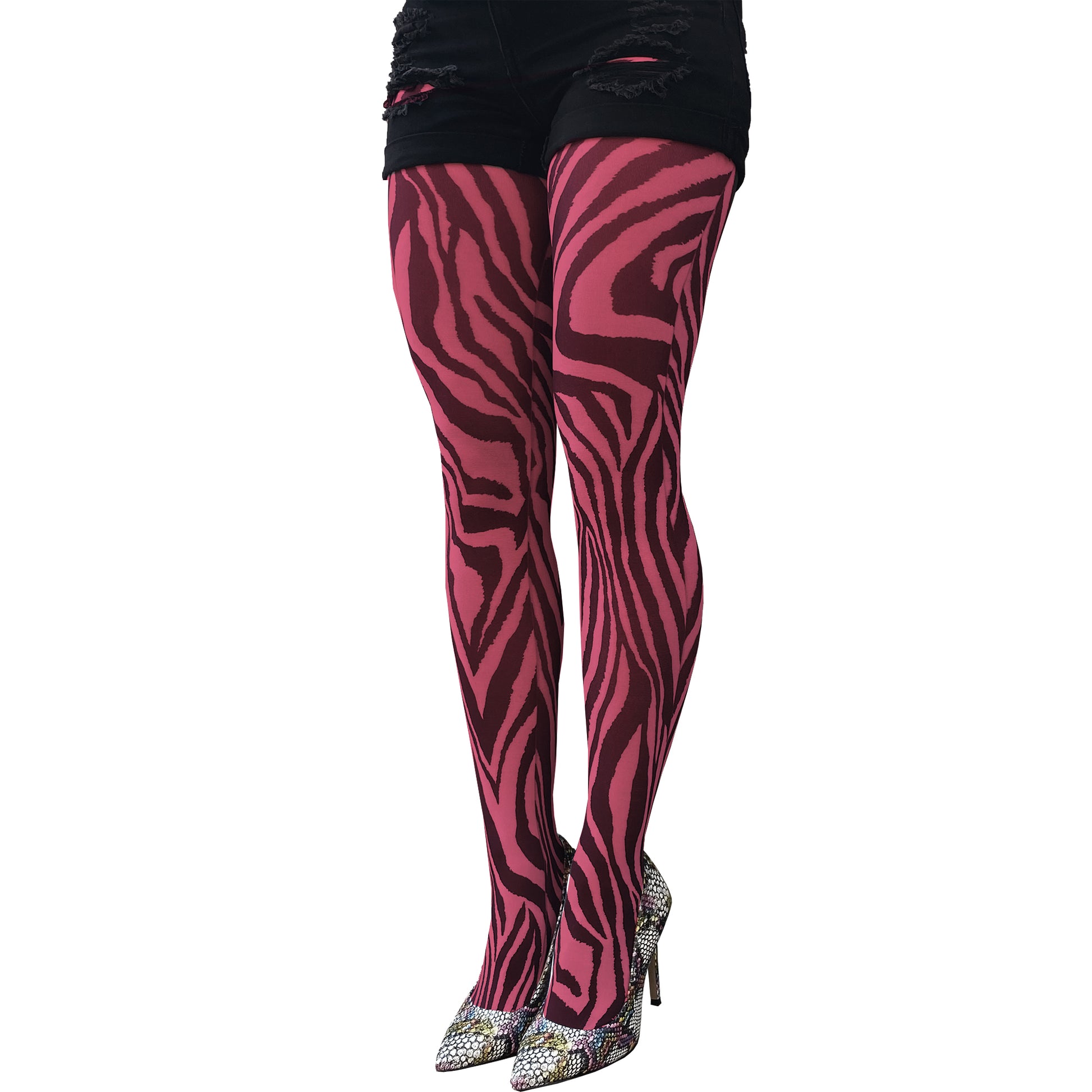Pink and black zebra print tights high waisted