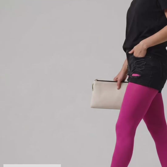 Video Opaque fuchsia pink footless pantyhose with comfortable fit