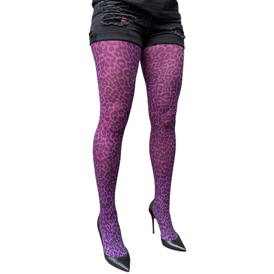 Fashion purple leopard pantyhose for women with stylish animal inspired design