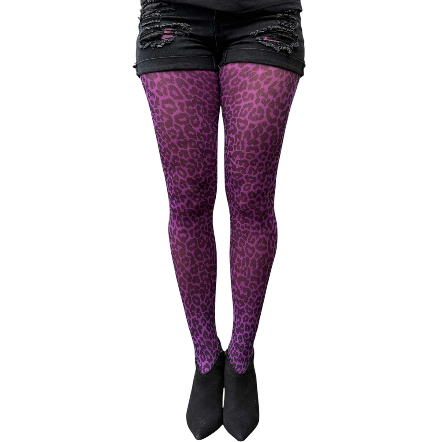 Bold purple leopard tights for women perfect for edgy and fashionable outfits