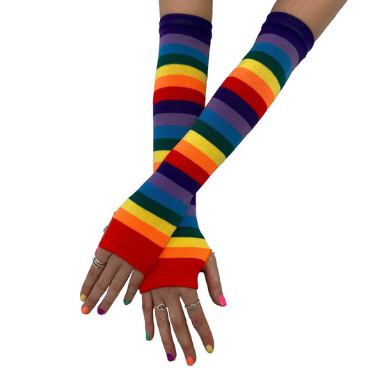Rainbow Striped Fingerless Gloves for Women
