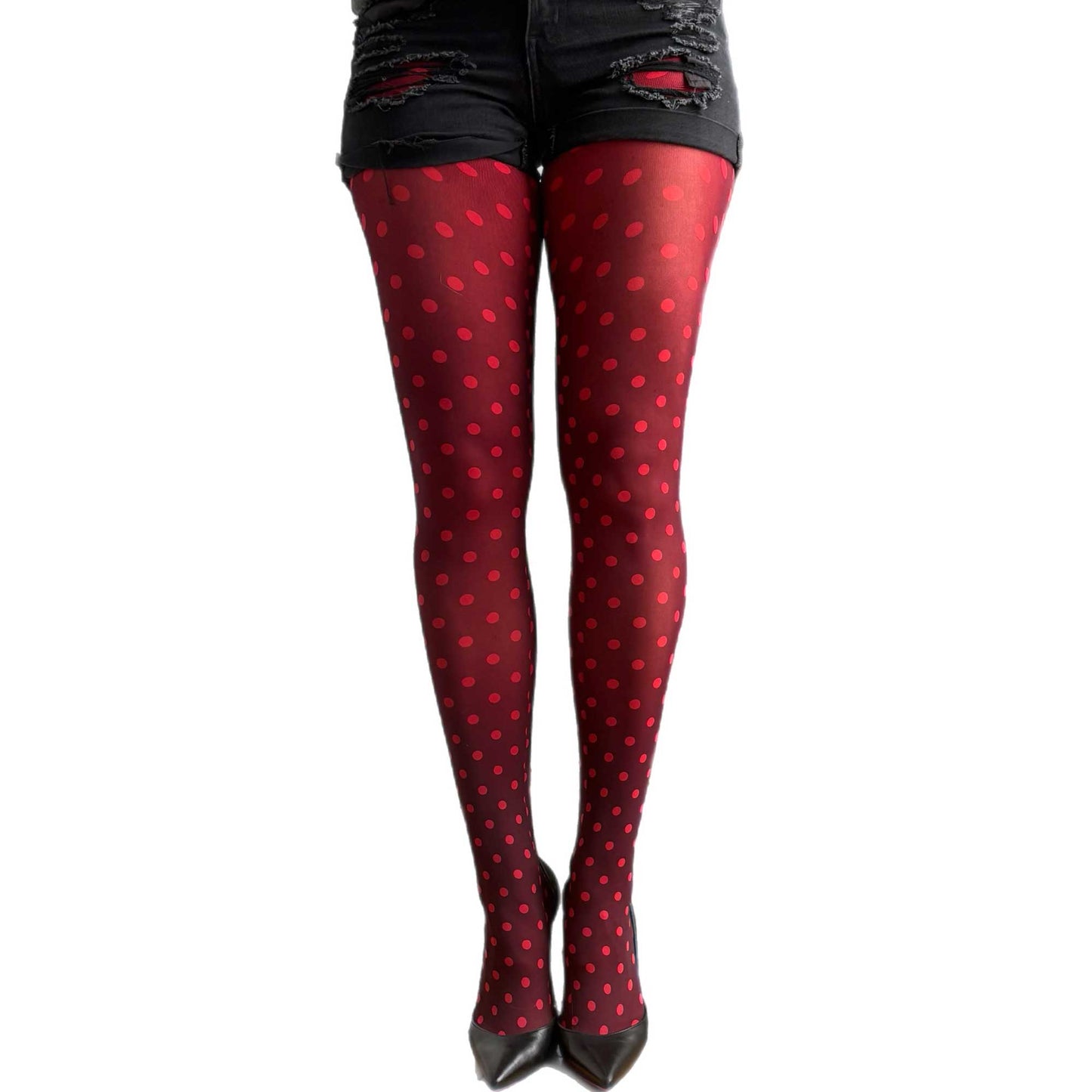 Red polka dot tights 50 denier – opaque patterned tights for women