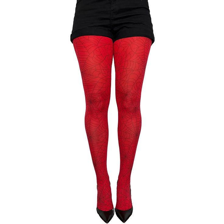 Red spider web tights for women by Malka Chic, Halloween style 2