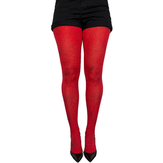 Red spider web tights for women by Malka Chic, Halloween style 2