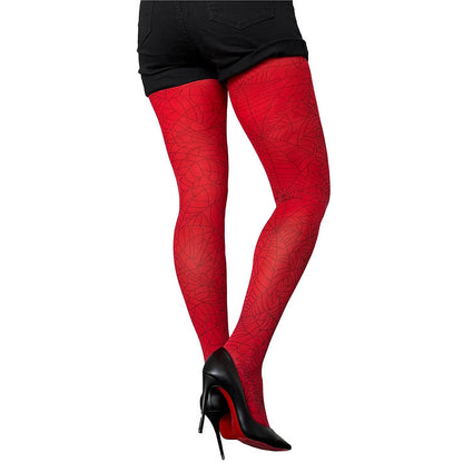 Red spider web tights for women by Malka Chic, Halloween style