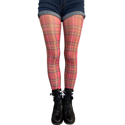 Red plaid tights women check pattern opaque design