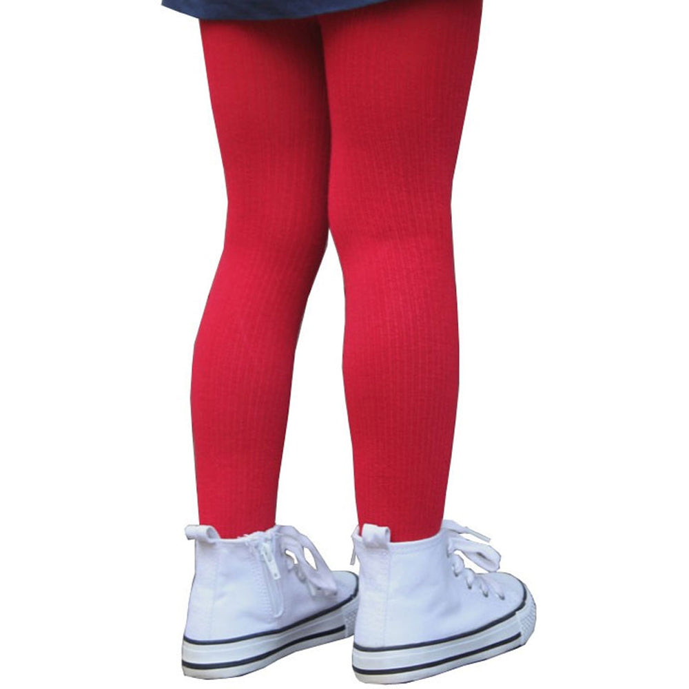 Red Footed High Waisted Ribbed Tights for Girls