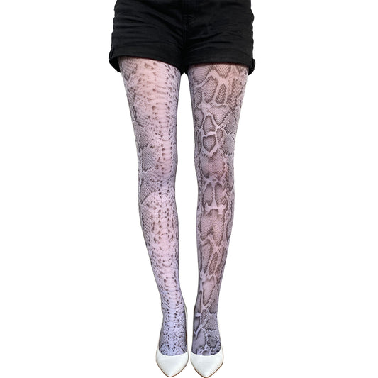 White snakeskin pattern tights for women – animal print tights