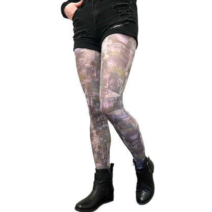 Abstract camo patterned tights by Sinclair The Vandal, artistic hosiery for grunge and urban outfits.