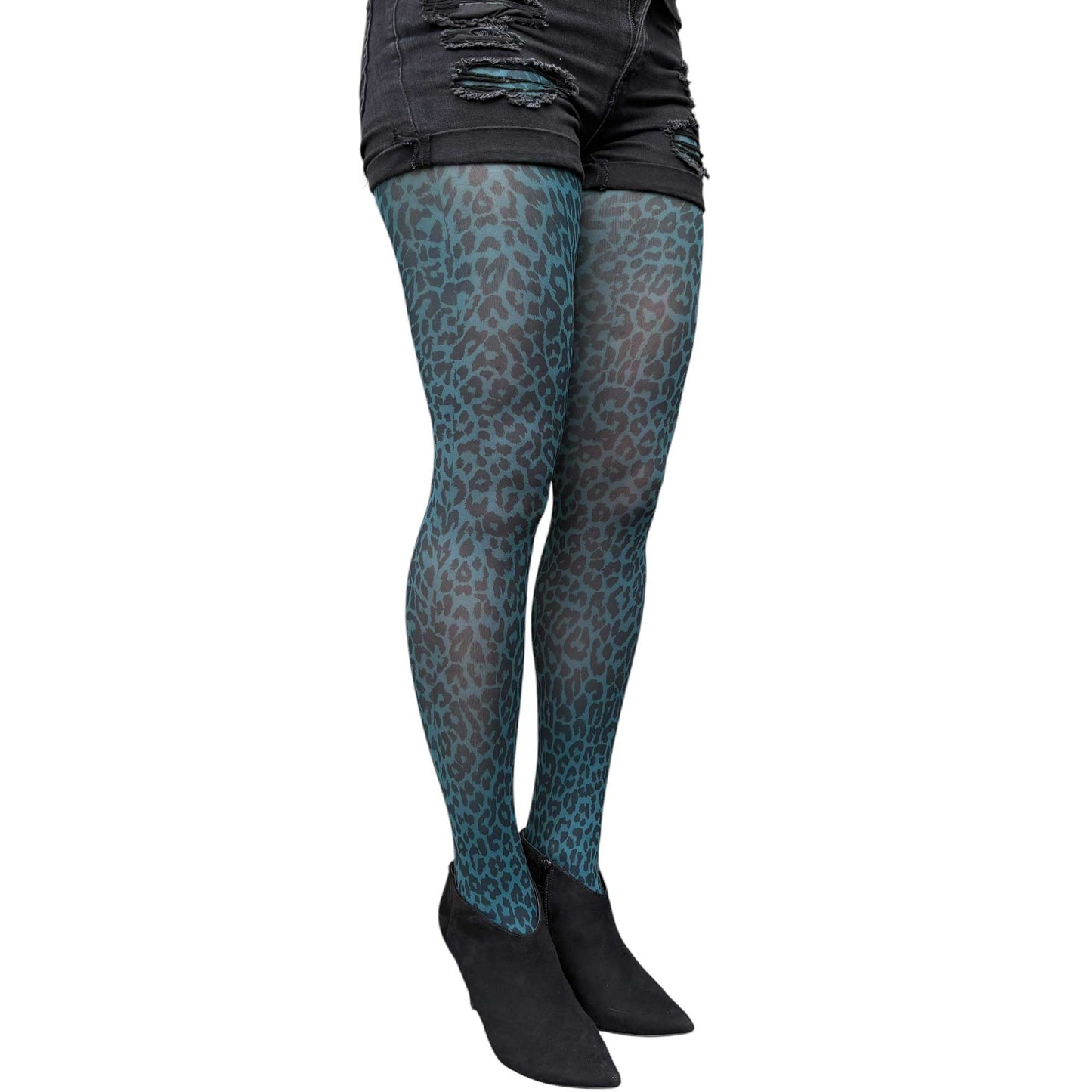 Fashion teal leopard pantyhose for women with stylish animal inspired design