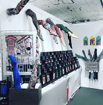 Our tights and socks are Made in Italy and embellished in the UK. All printed hosiery is produced by hand, and this process results in a unique pair each time.