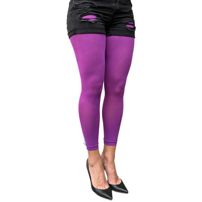Women’s violet footless tights styled for trendy everyday outfits
