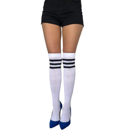 Black and White Striped Cotton Over the Knee Socks Malka Chic 2