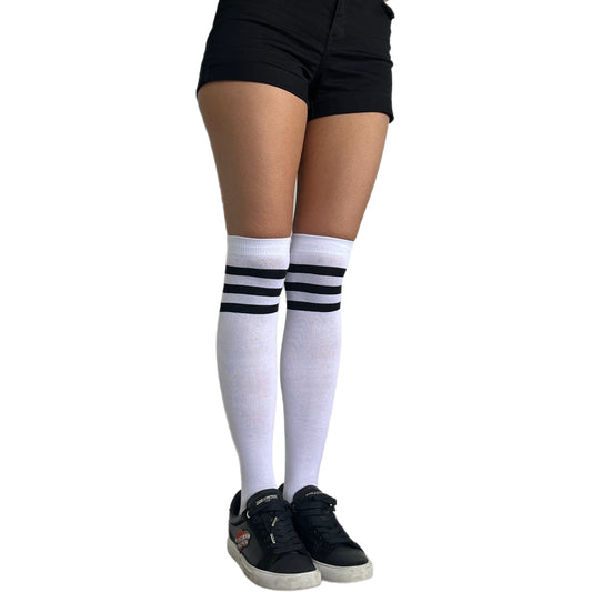 Black and White Striped Cotton Over the Knee Socks Malka Chic