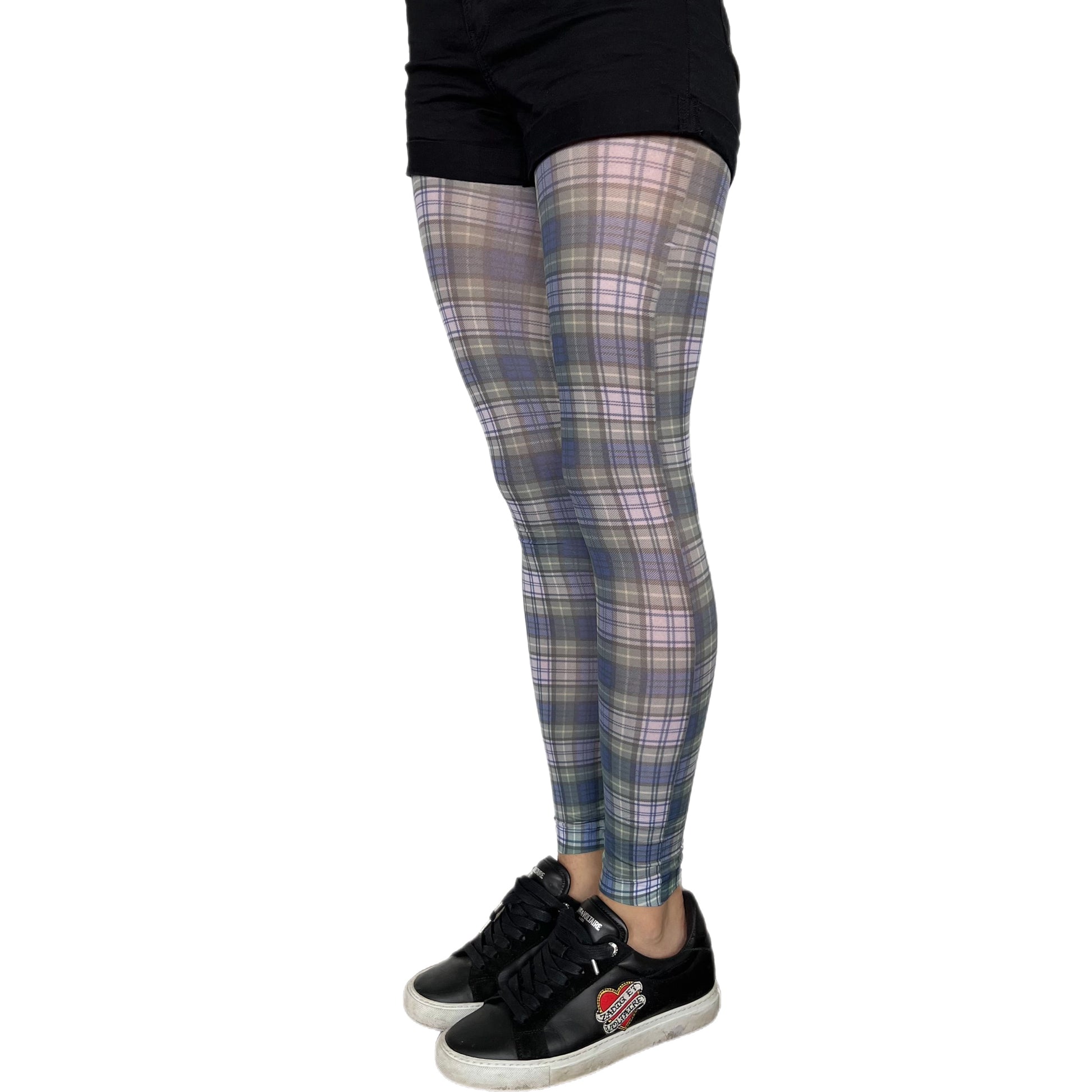 Plaid footless tights for women by Malka Chic featuring classic check patterned hosiery