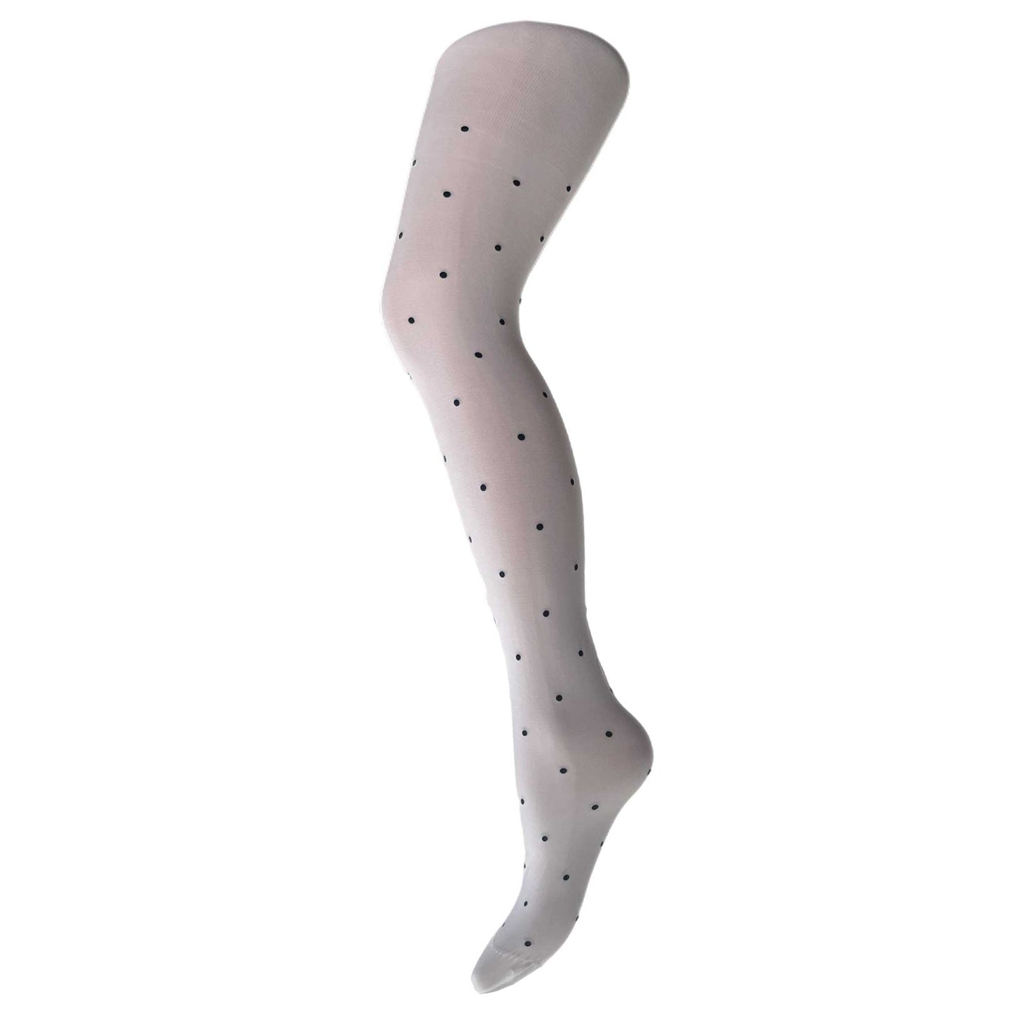 White kids tights with navy polka dots – girls patterned tights