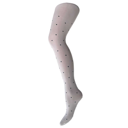 White kids tights with navy polka dots – girls patterned tights
