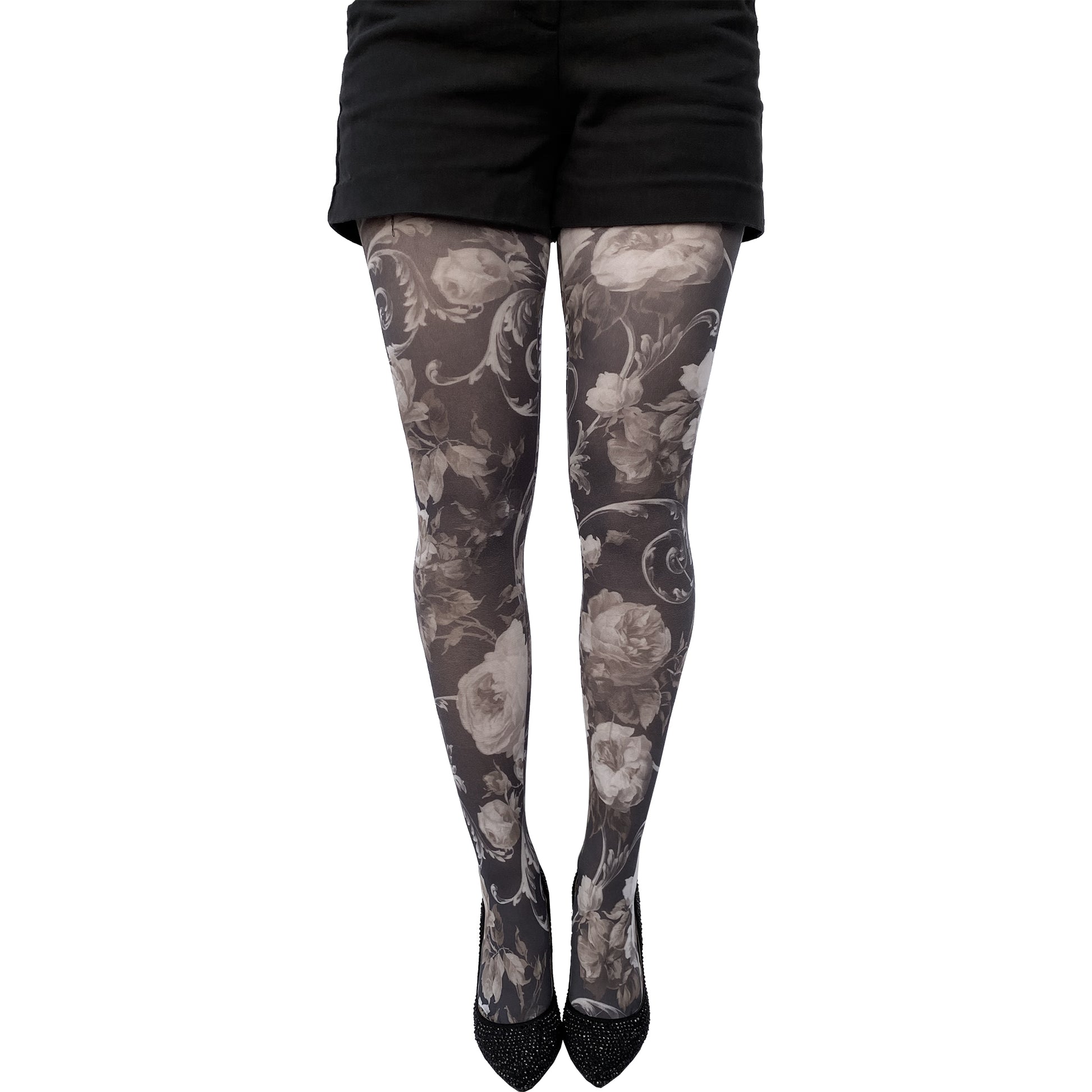 Malka Chic white floral tights with elegant flower pattern for feminine and stylish outfits.