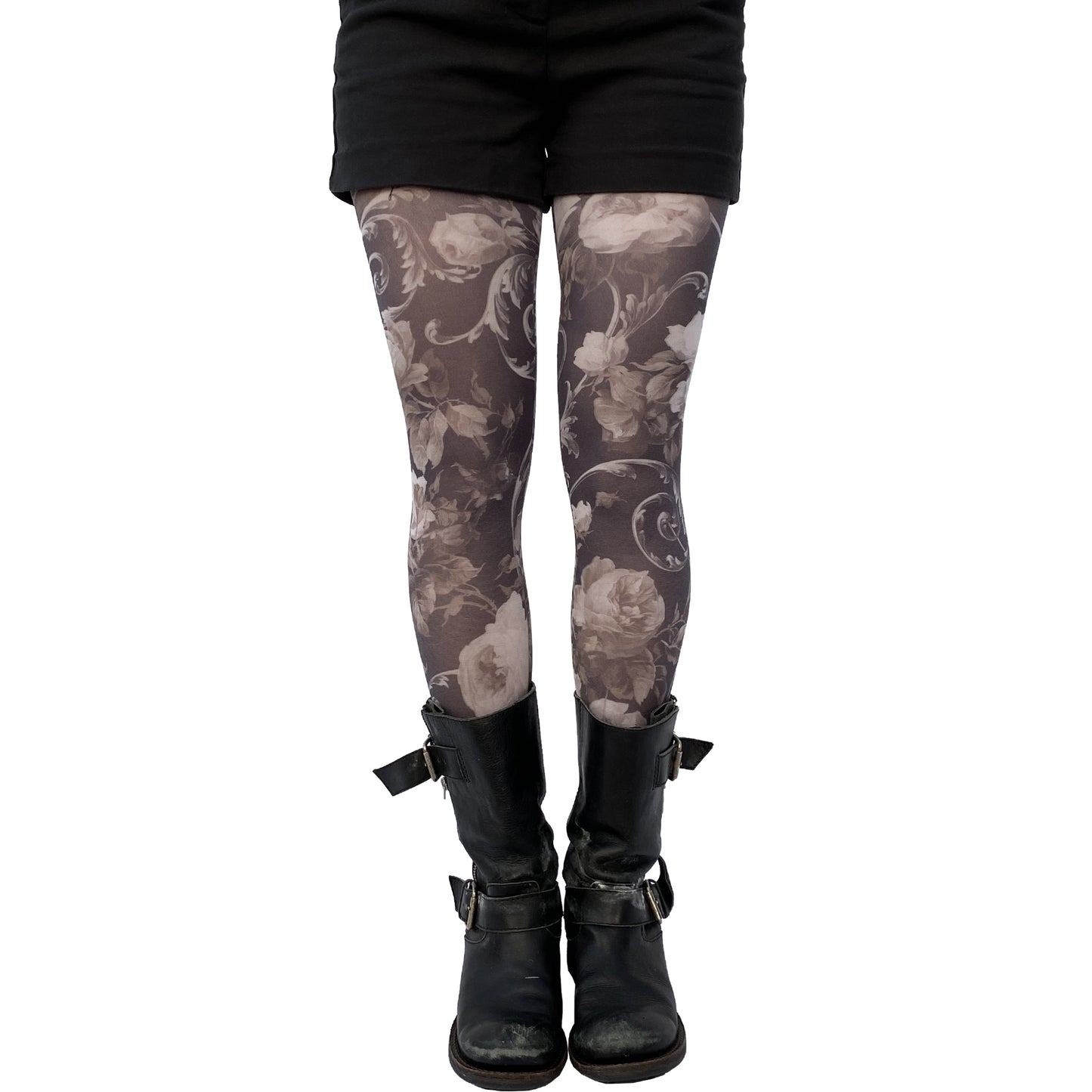 White floral patterned tights for women by Malka Chic featuring delicate flower design hosiery.