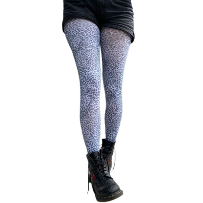 White petite leopard tights women small animal print pattern