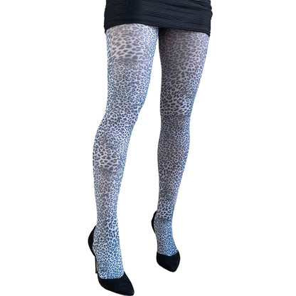 Women white leopard print tights delicate pattern