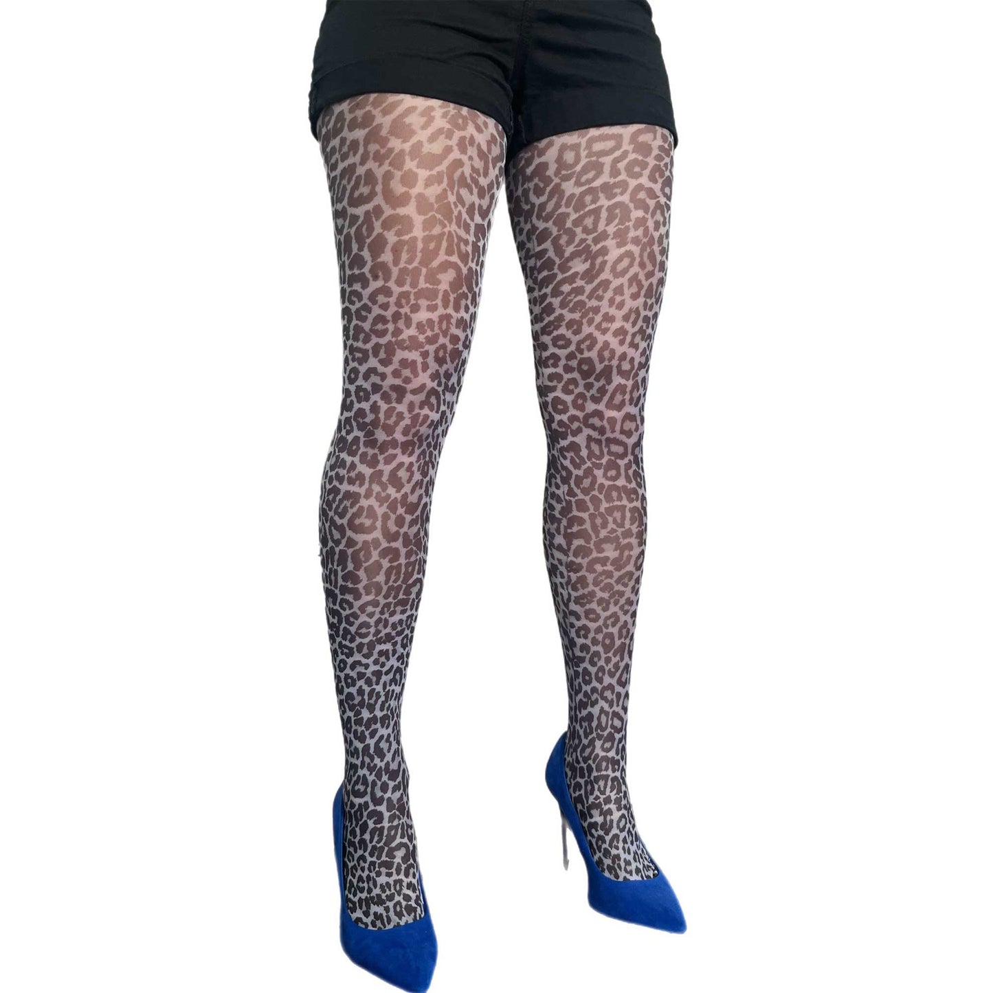 White leopard patterned tights for women by Malka Chic, stretchy and comfortable animal print hosiery.