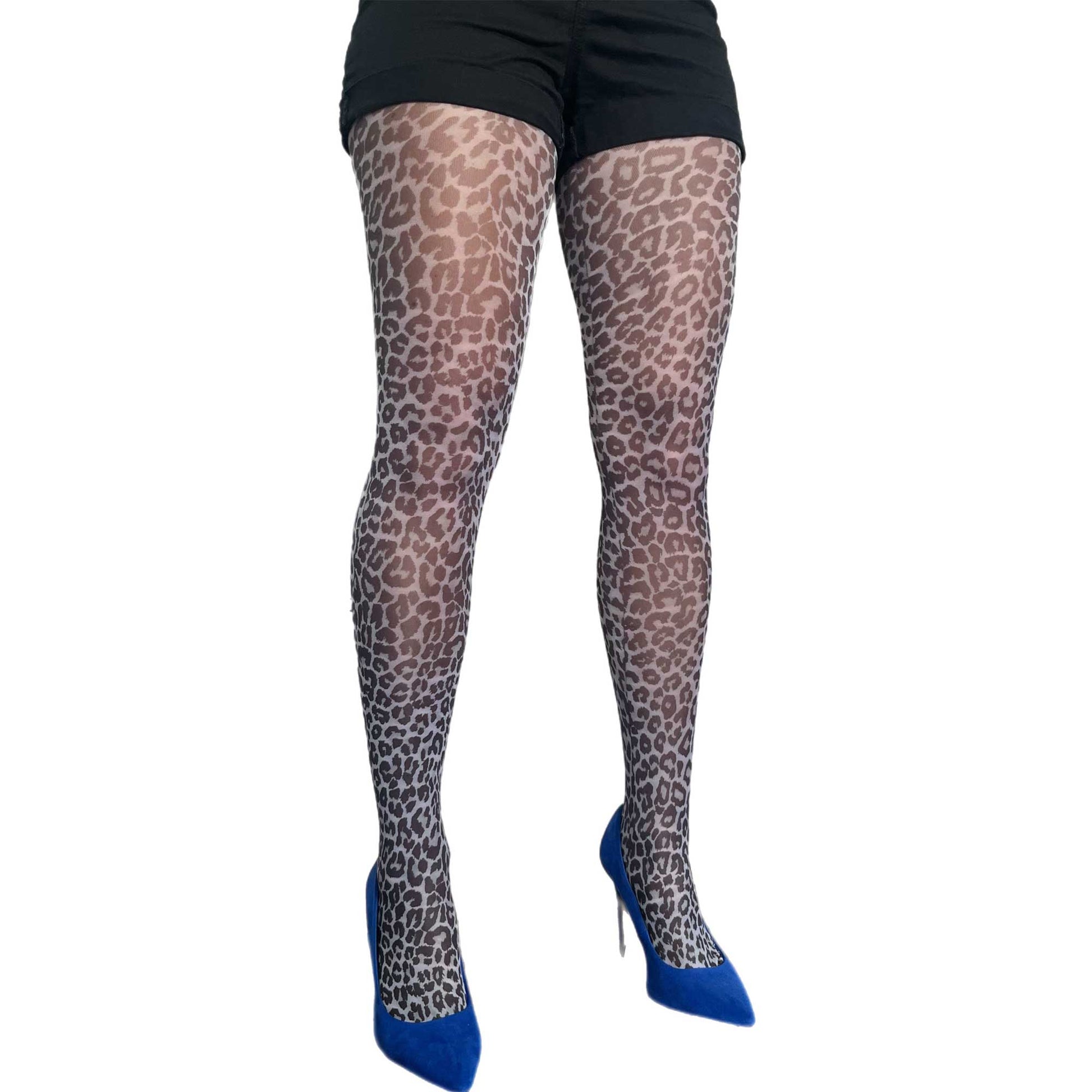 White leopard patterned tights for women by Malka Chic, stretchy and comfortable animal print hosiery.