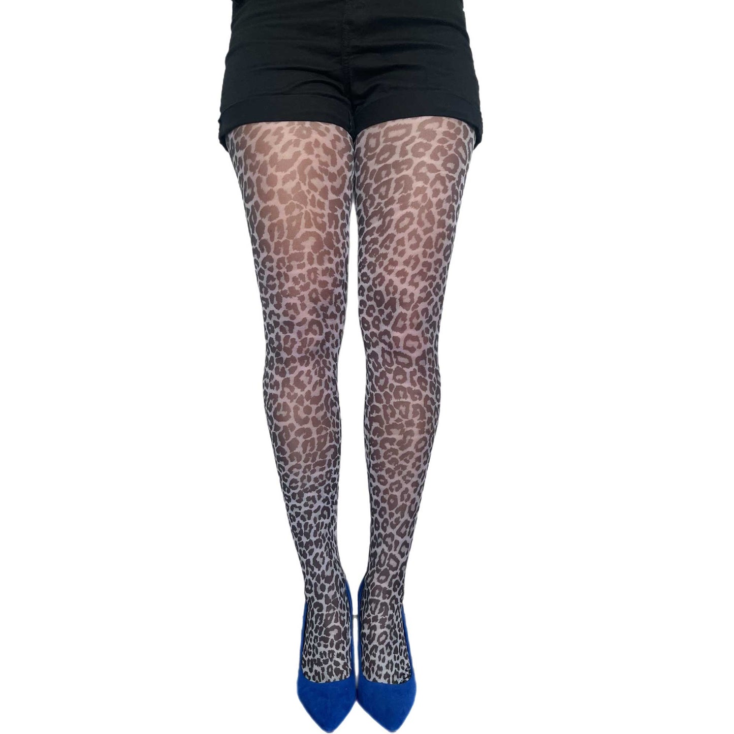 White leopard tights for women by Malka Chic featuring bold animal print patterned hosiery.