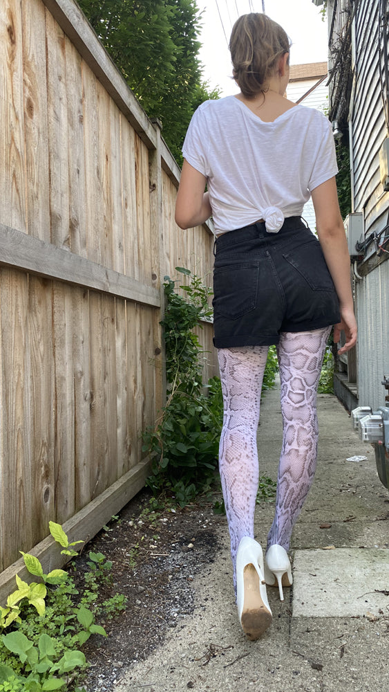 White snakeskin pattern tights for women – animal print tights 3