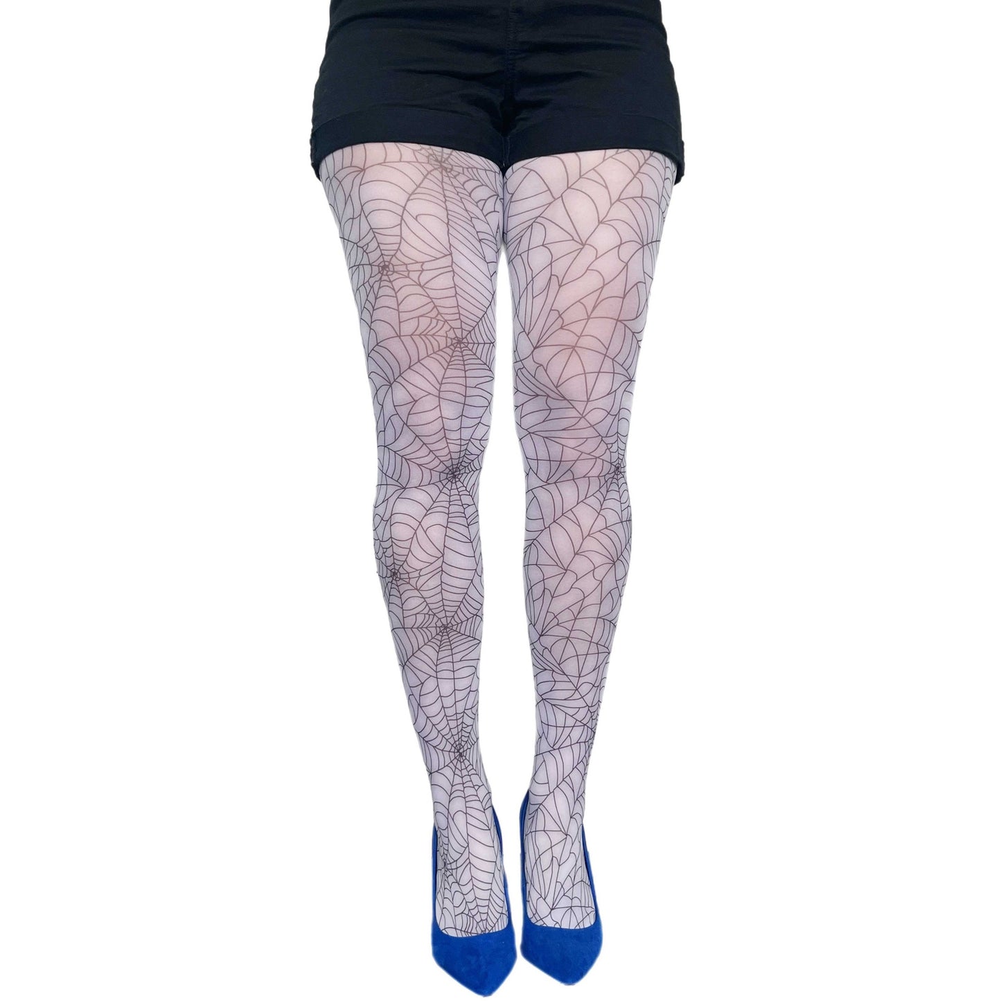 White spider web tights for women by Malka Chic featuring bold web pattern hosiery.
