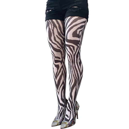 White zebra tights women animal print pattern