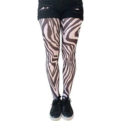 Women zebra tights outfit styling statement fashion