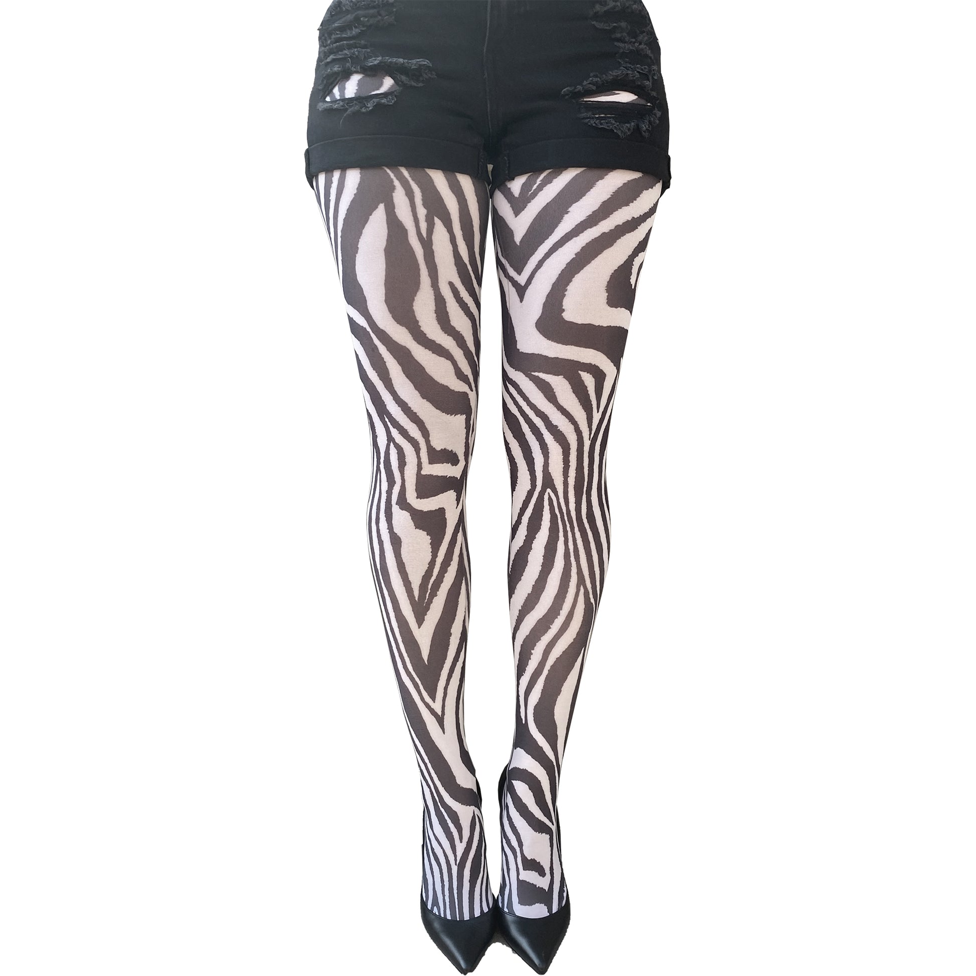 Zebra print tights women bold black and white design