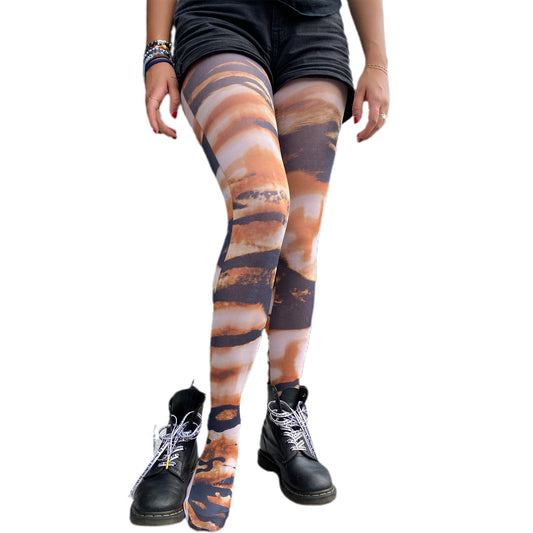 Wild tiger tights for women by Malka Chic featuring bold animal print pattern hosiery.