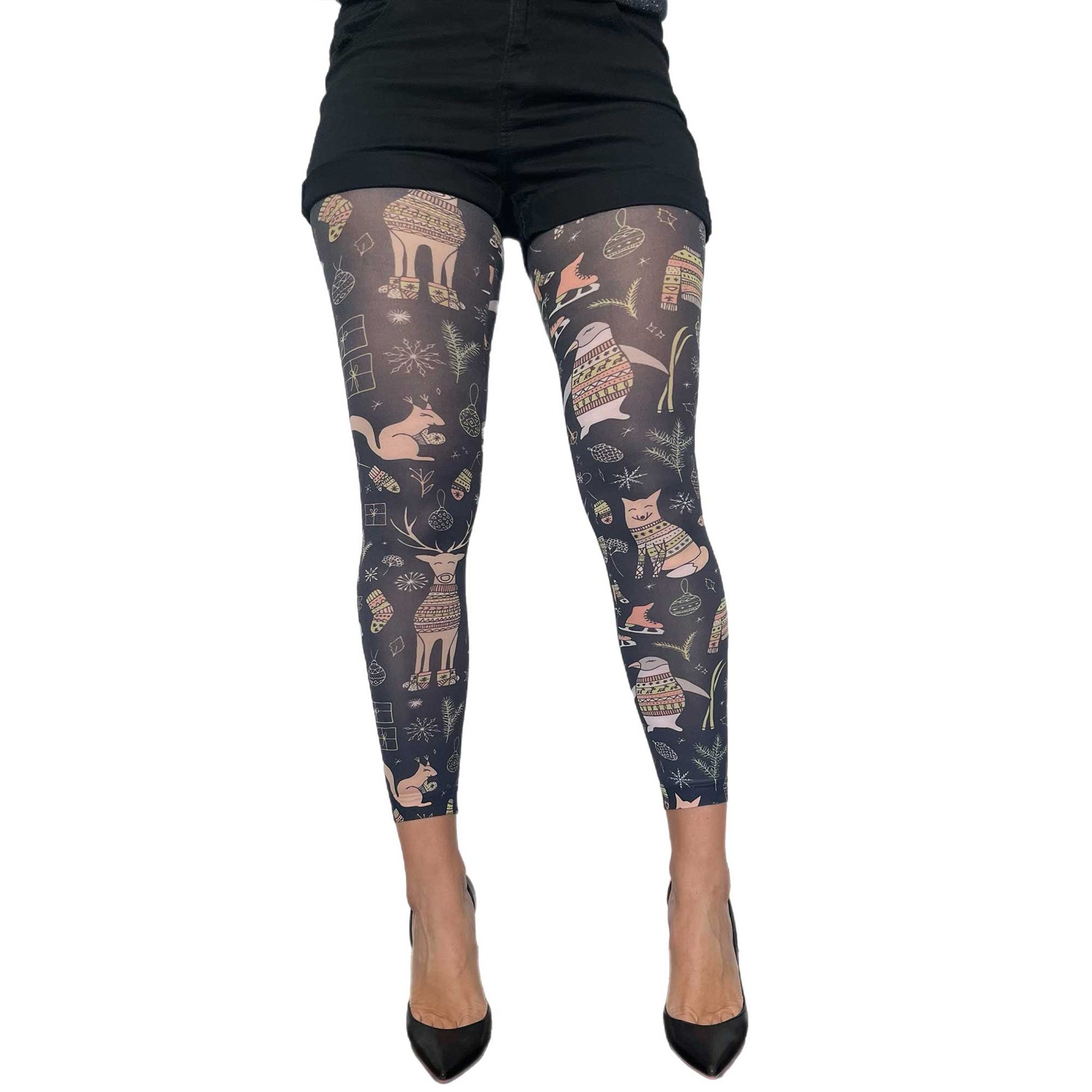 Malka Chic woodland patterned tights with winter design