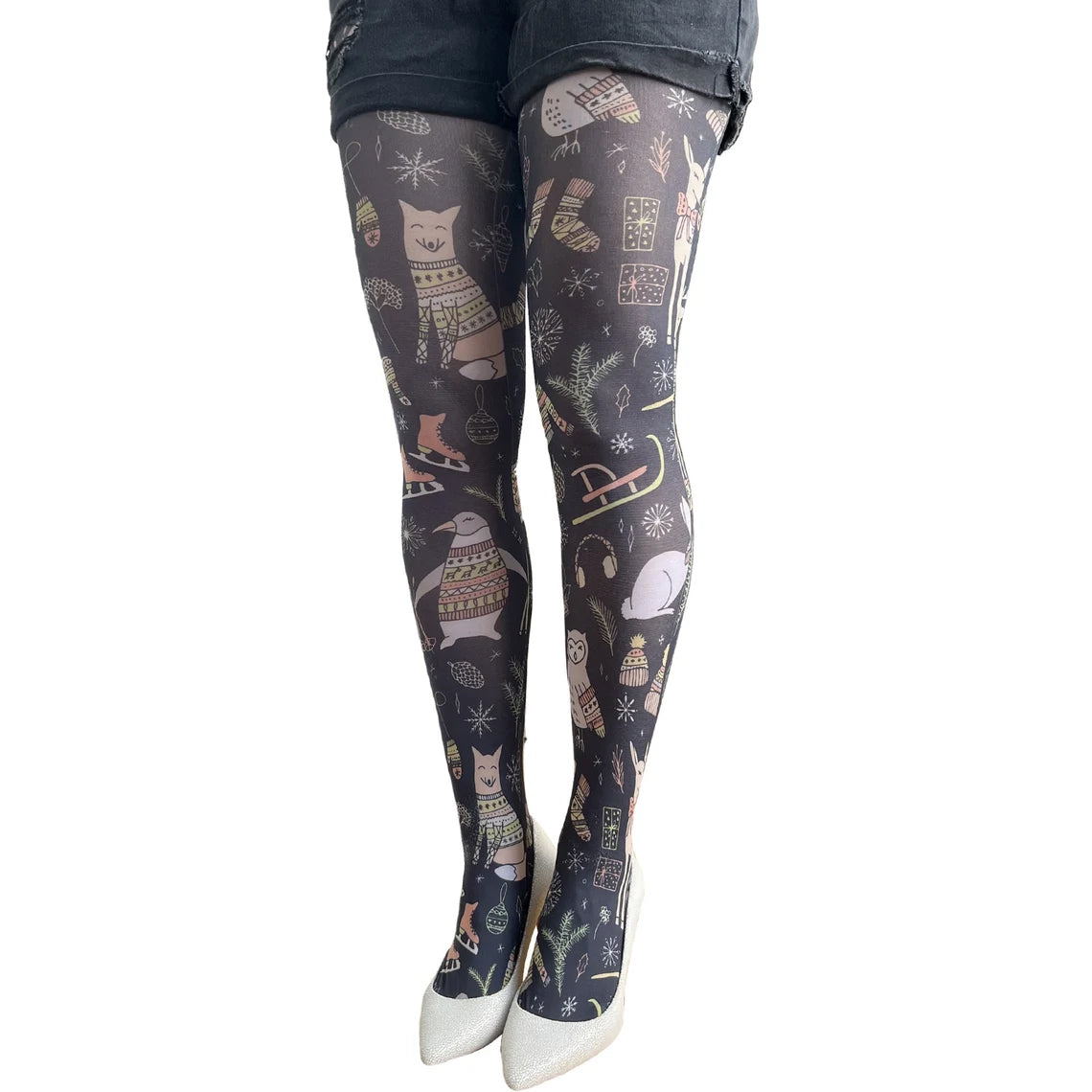 Patterned tights with animal designs on sold at Malka Chic
