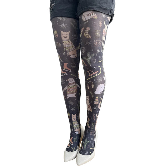 Patterned tights with animal designs on sold at Malka Chic