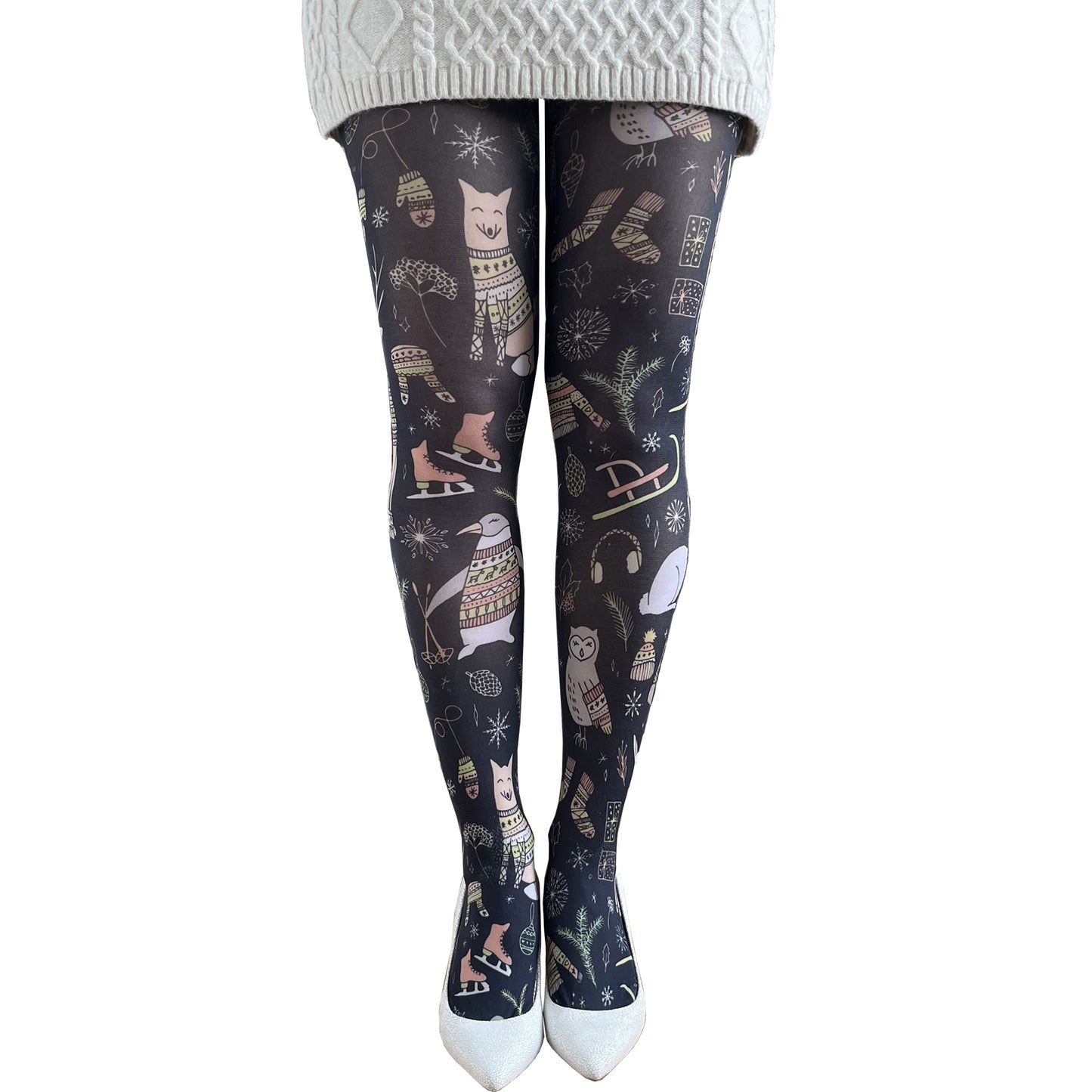 Woodland Christmas tights by Malka Chic featuring nature inspired holiday design